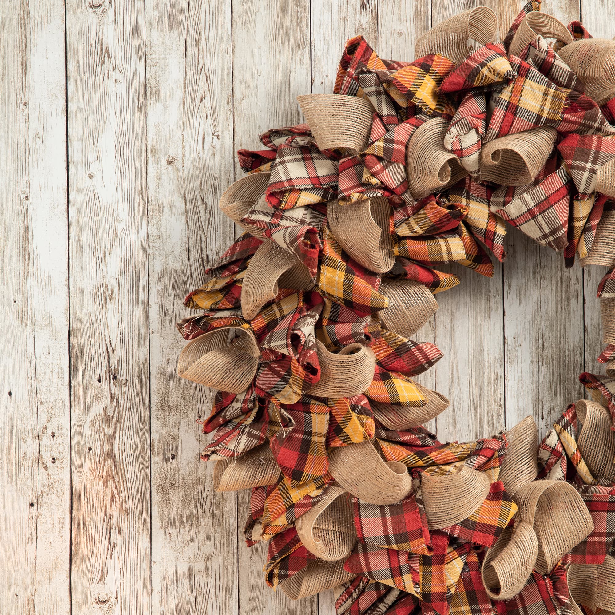 Glitzhome® 18.5" Fall Plaid Fabric Wreath